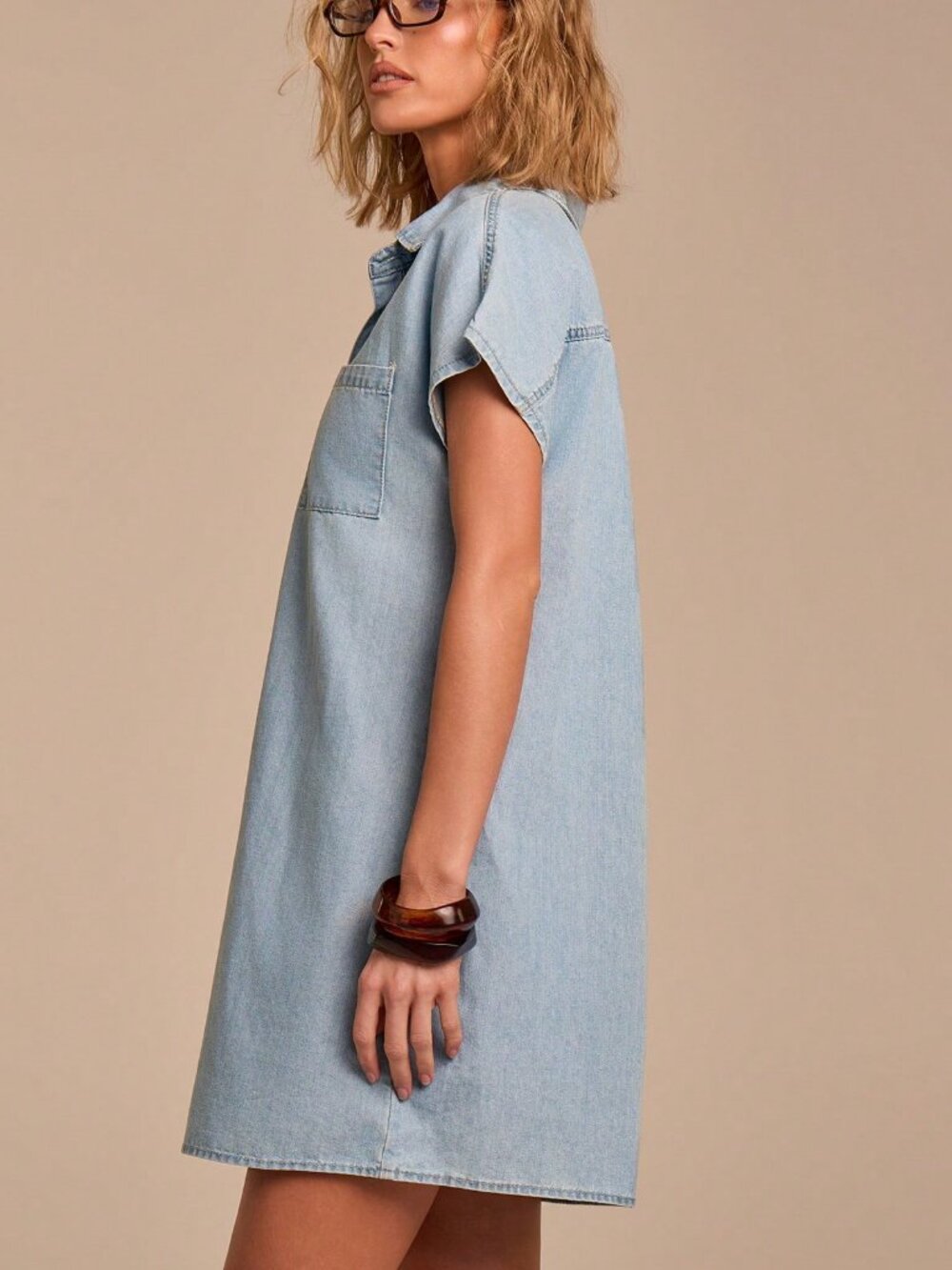 Blue Casual Women's Denim Dress with Shirt Collar and Drop Shoulder - Picture 6 of 6